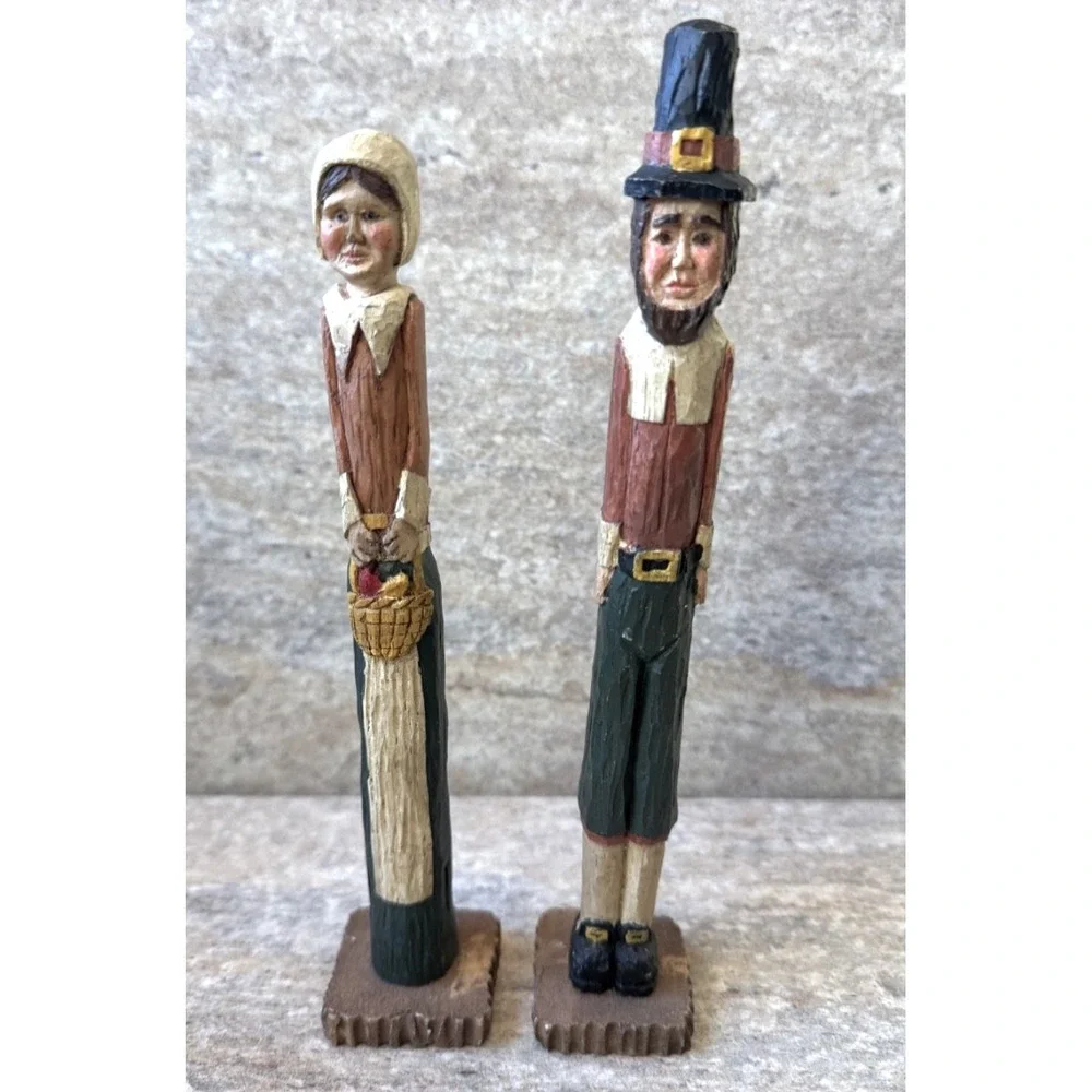 Vintage 1993 Wang Thanksgiving Pilgrim Man Woman Couple Pencil Figures